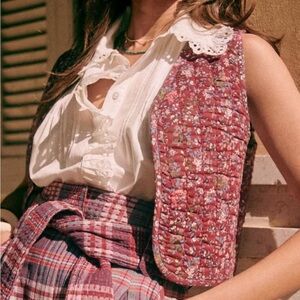 Sezane Quilted Floral Vest in Dusty Rose